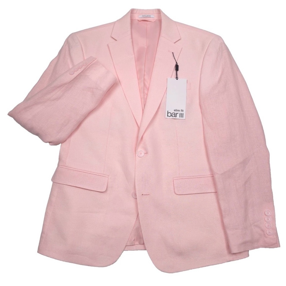 Men’s BAR III Solid Pink Linen Blazer Jacket